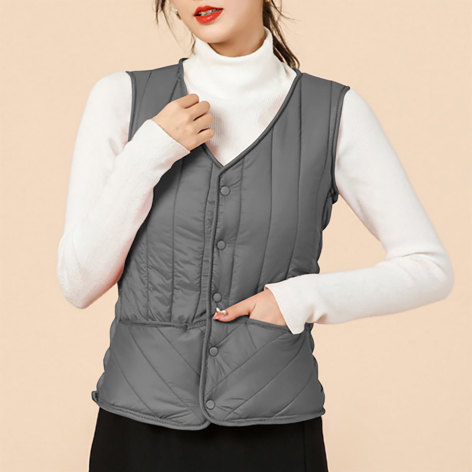 Hvyesh Women's Long Quilted Vest Casual Sleeveless Hooded Padded Coat