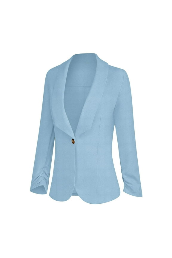 Women's Long Sleeve Blazer Open Front Cardigan Dressy Slim Fit Button Pleated Jacket Business Work Office Blazer