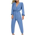 thumbnail image 1 of Hvyesh Women's Long Sleeve Jumpsuits Casual Dressy One Piece Outfits V Neck Belt Pockets Long Pants Romper, 1 of 5