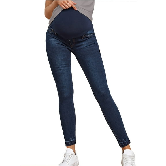 Hvyesh Women's Maternity Jeans Skinny Over The Belly Stretchy Pants Pull On High Waist Pregnancy Denim Pants High Waist Butt Lift Trouses