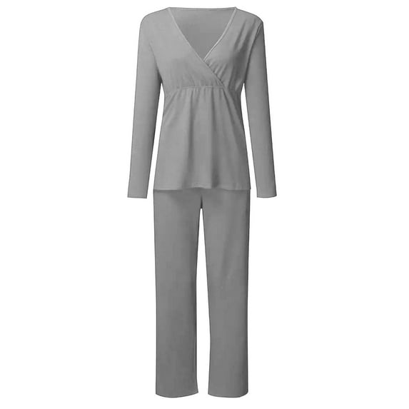 Hvyesh Women's Maternity Nursing Pajamas Set Nursing Pjs Pregnancy Set Breastfeeding Sleepwear V Neck Long Sleeve Top & Pants 2PCS Postpartum Pregnancy PJS S-2XL