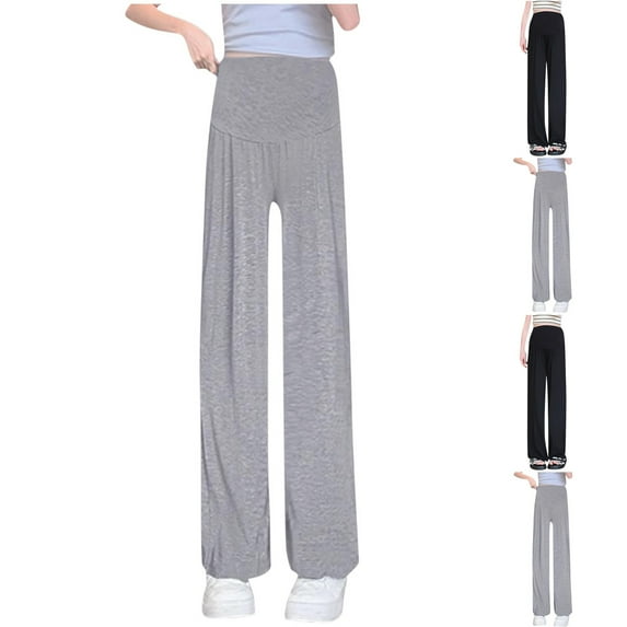Hvyesh Women's Maternity Pants Over Belly Soft Lounge Palazzo Pants Stretch Wide Leg Pregnancy Trousers with Pockets