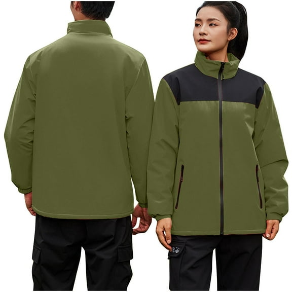 Hvyesh Women's Men's Rain Jacket with Hood Trendy Color Block Patchwork Waterproof Travel Jacket Winter Warm Coat