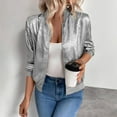 thumbnail image 1 of Hvyesh Women's Metallic Zipper Bomber Jacket Long Sleeve Lightweight Solid Coats Trendy Silver Metallic Glitter Y2K Jackets Party Bomber Jackets with Pocket Gray, 1 of 8