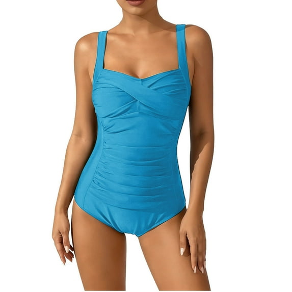 Hvyesh Women's One Piece Swimsuit Ruched Plus Size Tummy Control Bathing Suits Vintage Retro Push Up Swimwear