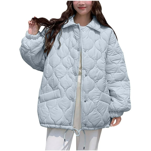 Hvyesh Women's Oversized Quilted Jacket Lightweight Button Down Winter Coats Cozy Solid Puffer Jackets with Pockets