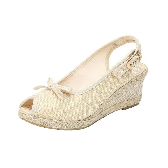 Hvyesh Women's Peep Toe Wedges Heels Slingback Espadrille Wedge Sandals Side Bowknot Casual Shoes