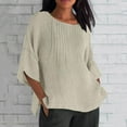 thumbnail image 1 of Hvyesh Women's Plus Size Cotton Linen 3/4 Sleeve Tops Solid Color Summer Casual Crew Neck T Shirts Lightweight Basic Tunic Tees Blouses, 1 of 5
