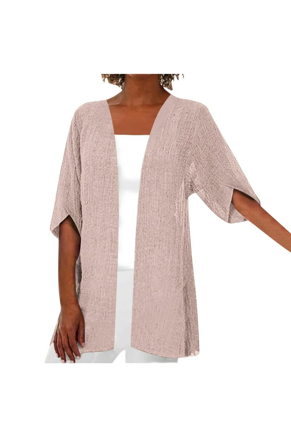 Women's Plus Size Kimono Cardigan Short Sleeve Lightweight Solid Open Front Cardigan Summer Casual Blouse Boho Tops