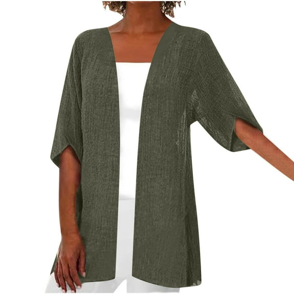 Hvyesh Women's Plus Size Kimono Cardigan Short Sleeve Lightweight Solid Open Front Cardigan Summer Casual Blouse Boho Tops