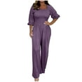 thumbnail image 1 of Hvyesh Women's Plus Size Overalls Jumpsuits One Piece Long Sleeve Wide Leg Long Pant Rompers With Pockets, 1 of 5