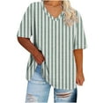 thumbnail image 1 of Hvyesh Women's Plus Size Short Sleeve Tops 2025 Summer Casual T-Shirts Stripe Loose Fit Blouses V Neck Shirts Holiday Tee, 1 of 4