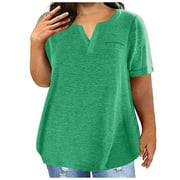 HVYESH Womens Plus Size Tunic T Shirts Short Sleeve V-Neck Soft Loose Shirts Summer Casual Tops with Pocket