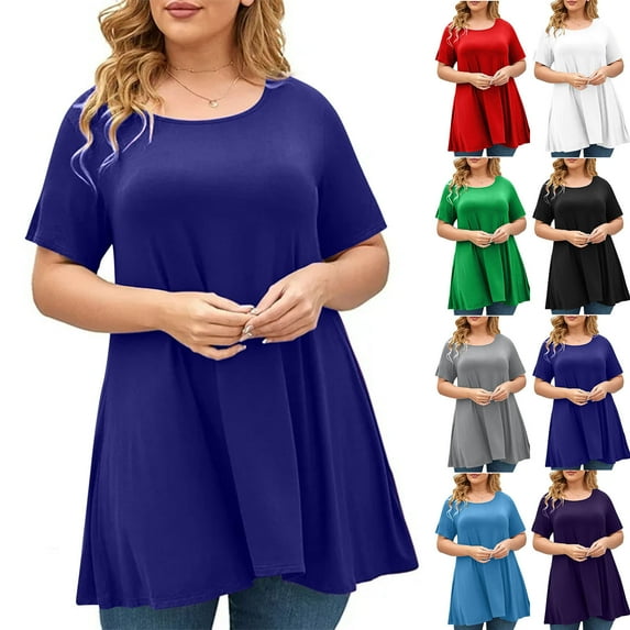 Hvyesh Women's Plus Size Tops Dressy Short Sleeve Tunic Tops 2025 Summer Casual Tee Shirt Flowy Hide Belly Blouses Ofertas de moda