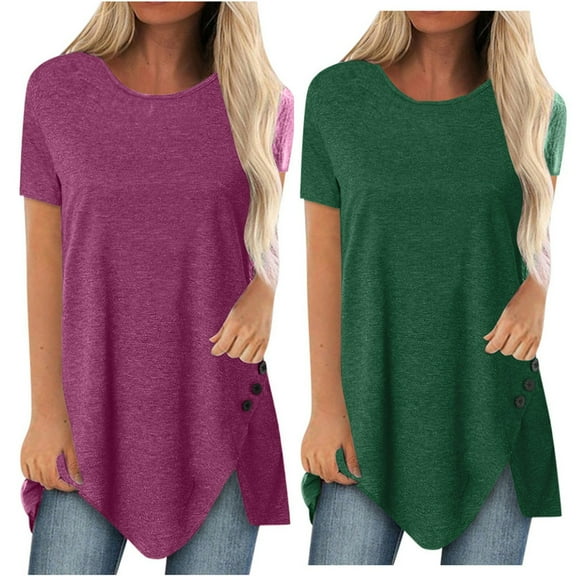 Hvyesh Women's Plus Size Tshirt Loose Fit Solid Tunic Blouse Summer Flowy Pleated Tshirt Hide Belly Top with Legging Liquidación