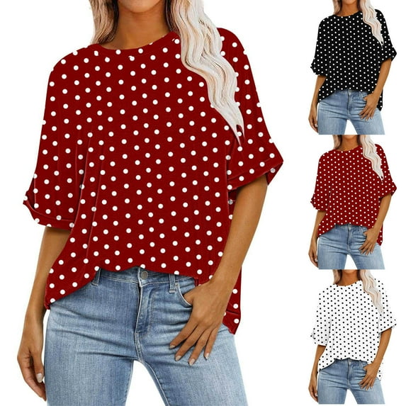 Hvyesh Women's Polka Dots Blouse Plus Size 3/4 Sleeve Shirts Tops Elegant Mock Neck Tunic Top Promociones exclusivas