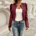 thumbnail image 1 of Hvyesh Women's Puff Sleeve Cropped Jacket Faux Leather Bolero Blazer Long Sleeve Open Front PU Cardigan Trendy Streetwear Moto Biker Jackets Wine, 1 of 8