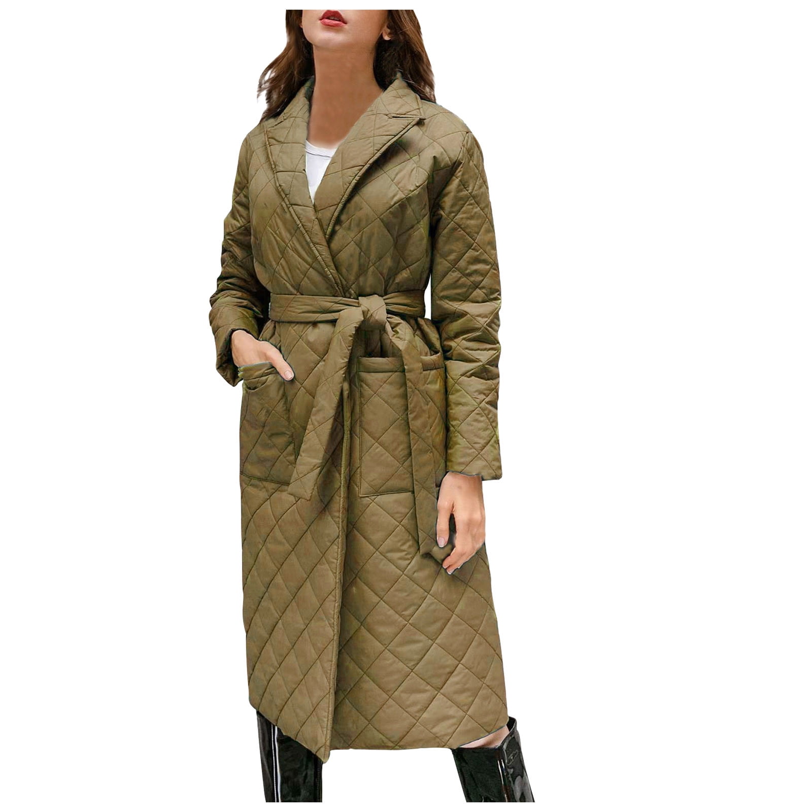 Womens knee length hot sale quilted coat