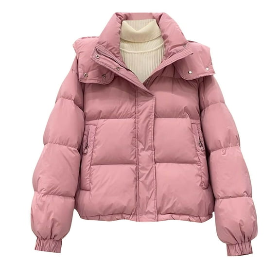 Hvyesh Women's Puffer Jacket Baggy Zipper Stand Collar Bubble Coats Quilted Long Sleeve Padded Coat Warm Solid Winter Jackets Pink XXXL