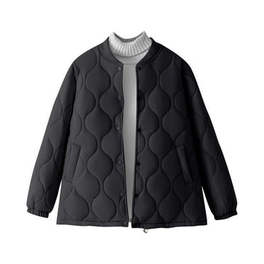 Hvyesh Women's Quilted Puffer Jacket Fall Winter Padded Coat Cute Button Down Bomber Coats Plus Size Jackets with Pockets