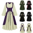 thumbnail image 1 of Hvyesh Women's Renaissance Costume Medieval Lace Up Long Dress Gothic Square Collar Ruffer Swing Dress, 1 of 4