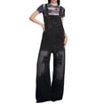 thumbnail image 1 of Hvyesh Women's Ripped Denim Bib Overalls Adjustable Straps Pockets Jean Rompers Casual Distressed Jeans Fit Jumpsuits, 1 of 6