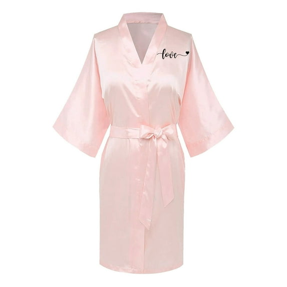 Hvyesh Women's Satin Robe Silk Kimono Bathrobe Valentine's day Shawl Collar Long Sleeve Bathrobe Cozy Long Loungewear Sleepwear Pajamas