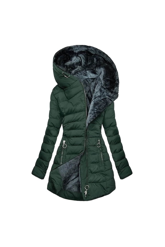 Women's Sherpa-Lined Puffer Jacket with Hood Plus Size Thicken Fleece Lined Winter Coat Warm Insulated Zip Up Quilted Parkas