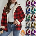 thumbnail image 1 of Hvyesh Women's Sherpa Plaid Coat,Fleece Lined Plaid Jackets for Women Casual Long Sleeve Sherpa Shacket Full Zip Jacket Warm Fuzzy Coat, 1 of 8