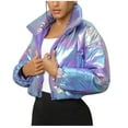 thumbnail image 1 of Hvyesh Women's Shiny Cropped Puffer Jackets Trendy Zipper Up Baggy Short Outwear Coats Bandana Stand Collar Puffer Coats Soft Padded Jacket with Pockets, 1 of 7