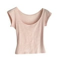thumbnail image 1 of Hvyesh Women's Short Sleeve T-Shirts Low Scoop Neck Slim Fitted Ribbed Knit Tops Casual Longer Crop Top, 1 of 3