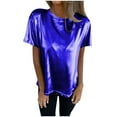 thumbnail image 1 of Hvyesh Women's Short Sleeve T Shirts Metallic Shiny Top Casual Round Neck Party Disco Club Tees, 1 of 5