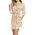 thumbnail image 1 of Hvyesh Women's Silk Robe Short Lace Trim Satin Kimono 3/4 Sleeve Bride Bathrobe Comfy Sleepwear With Pockets, 1 of 3