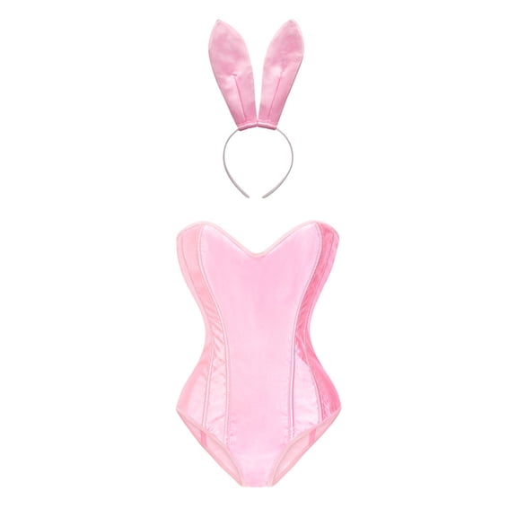 Hvyesh Women's Steampunk Strapless Corset Bodysuit Renaissance Gothic Vintage One Piece Lace Up Triangle Shapewear Pink