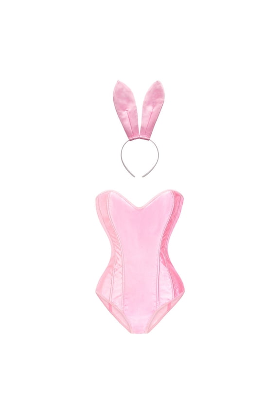 Women's Steampunk Strapless Corset Bodysuit Renaissance Gothic Vintage One Piece Lace Up Triangle Shapewear Pink