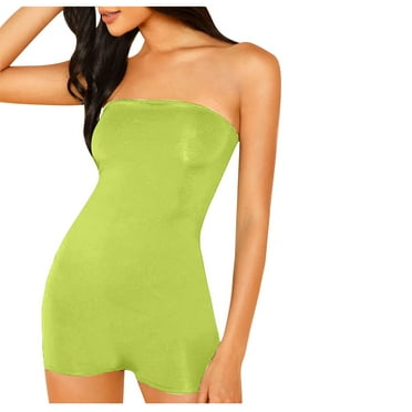 Hvyesh Women's Strapless Tube Bodycon Romper Shorts Summer One Piece Jumpsuit Trendy Off Shoulder BodySuits