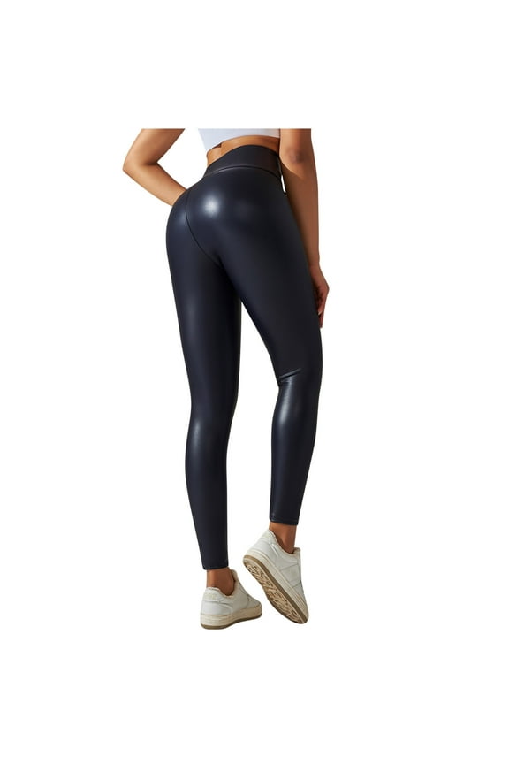 Women's Stretchy Faux Leather Leggings Pants Plus Size Butt Lift Leggings for Women High Waist Tummy Control Seamless Leggings Skinny Tights