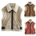 thumbnail image 1 of Hvyesh Women's Suede Sherpa Leather Vest Jacket Warm Sleeveless Plush Coat Winter Zip Up Puffer Vest Thermal Sherpa Lined Waistcoat with Pockets Brown Vest, 1 of 4