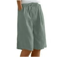 thumbnail image 1 of Hvyesh Women's Summer Cotton Linen Bermuda Shorts Loose Elastic Waist Knee Length Shorts Casual Wide Leg Shorts for Women, 1 of 9