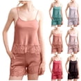 thumbnail image 1 of Hvyesh Women's Summer Lounge Set Sleeveless V Neck Cami Babydoll Crop Tops Lace Trim Low Rise Shorts Sleepwear, 1 of 8