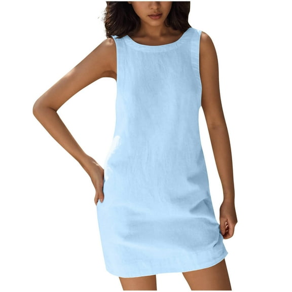 Hvyesh Women's Summer Mini Dress Boat Neck Low Back Sleeveless Tank Dresses with Pockets 2025 Vacation Outfits