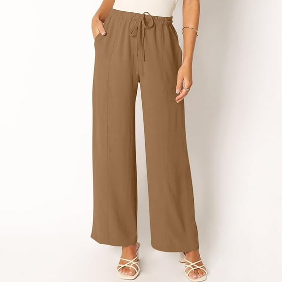 Hvyesh Women's Summer Palazzo Pants Casual High Waist Flowy Wide Leg Pant Beach Trousers with Pocket