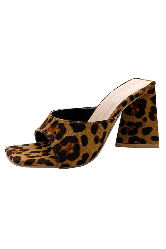 Women's Thick Bottom Heels Wedge Sandal Open Toe Ankle Strap Square Party Sandals Fashion Color Leopard Print Chunky Heel High Heels Sandals
