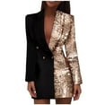 thumbnail image 1 of Hvyesh Women's Trendy Sequin Prom Outwear Long Sleeve Double Breasted Blazers Chic Lapel Club Party Long Blazer Suit, 1 of 6