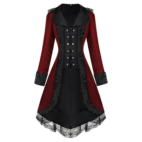 Hvyesh Women's Tuxedo Gothic Tailcoat Jacket Steampunk Victorian Coat Lace Button Down Frock Coat Uniform Halloween Costume