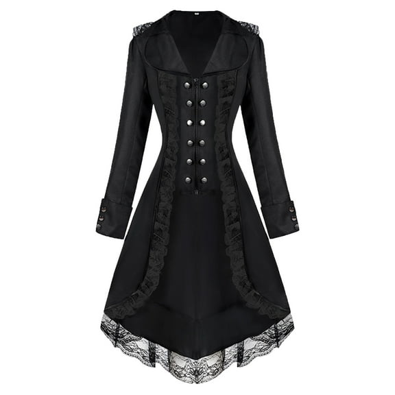 Hvyesh Women's Tuxedo Gothic Tailcoat Jacket Steampunk Victorian Coat Lace Button Down Frock Coat Uniform Halloween Costume