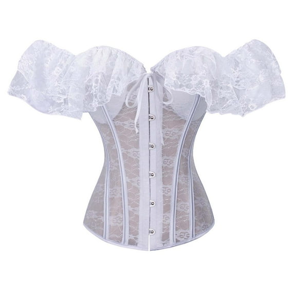 Hvyesh Women’s Vintage Off Shoulder Corset Bustier Lace Up Boned Overbust Corset Renaissance Corset Tops for Women