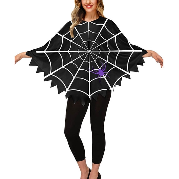 Hvyesh Women’s Web Poncho Bat Vampire Halloween Costume Adults Spider Black Cosplay Dress up Cape