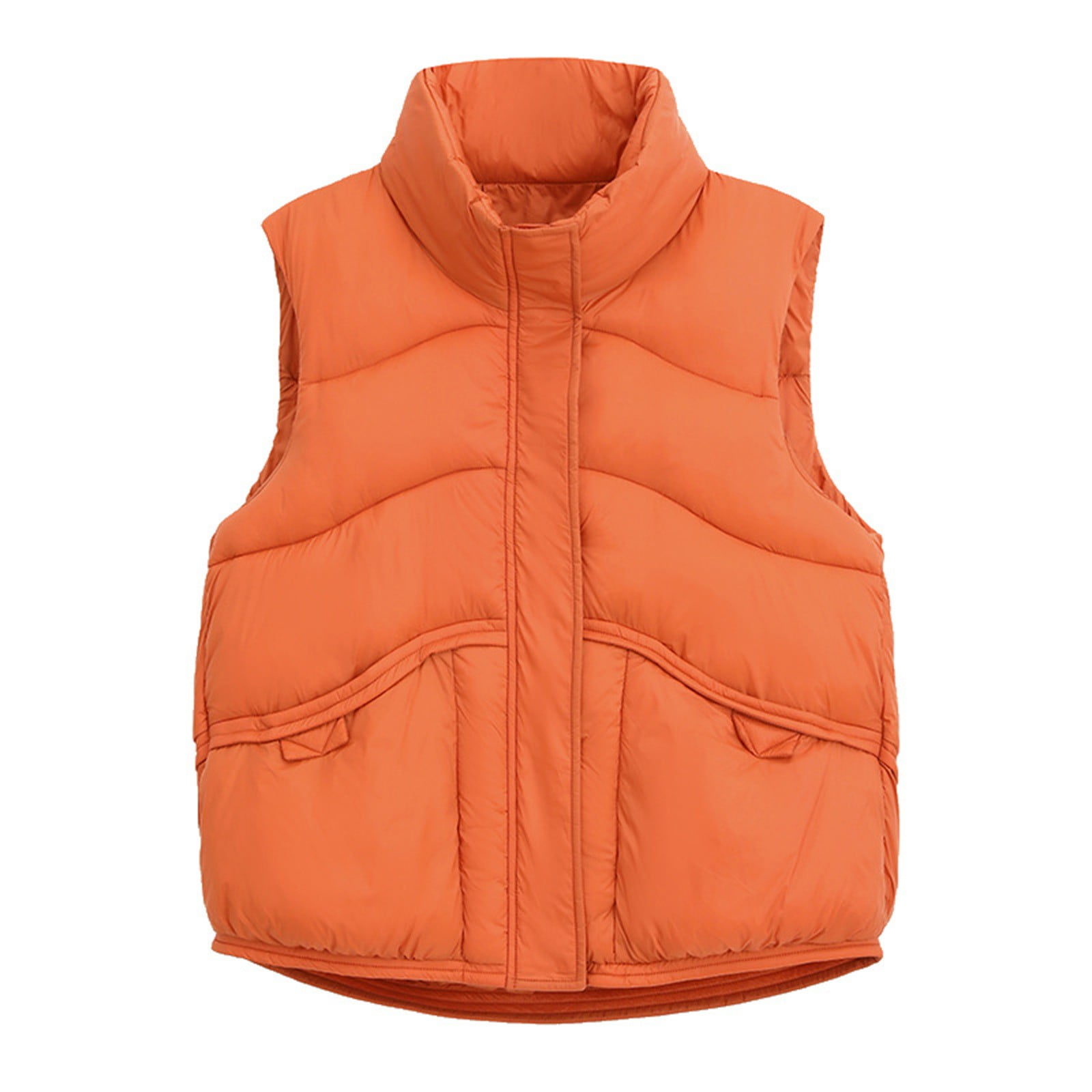 Women's Winter Crop Puffer Vest - Lightweight Sleeveless Warm Gilet, High Neck, Zipper Front