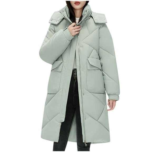 Hvyesh Women's Winter Jacket Warm Windproof Puffer Coat Thicken Insulated Hooded Puffy Jackets Warm Zipper Long Sleeve Padded Outwear with Pockets